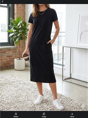 H&M Black Short-Sleeve Midi Dress NO Pockets Large slit back